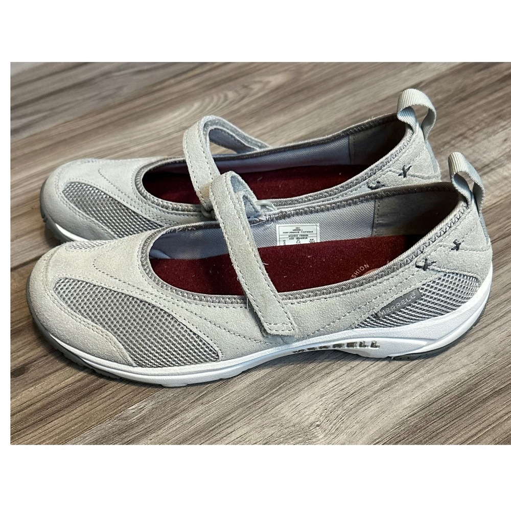 Merrell Womens Mary Jane Shoes Grey Suede Mesh Athletic Flats Size 8